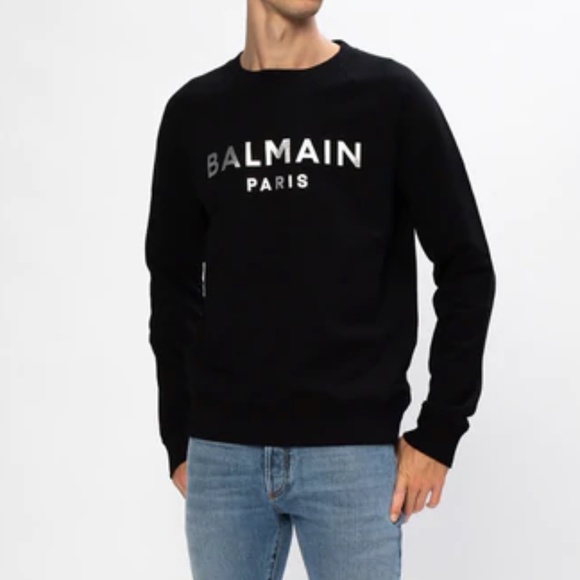 Balmain Other - Balmain Unisex Black Laminated Crewneck Logo Cotton Sweatshirt